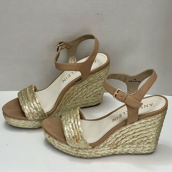 Anne Klein Lina Espadrille Wedge Shoes Women’s‎ 10 Gold Woven Metallic Designer - Picture 4 of 16